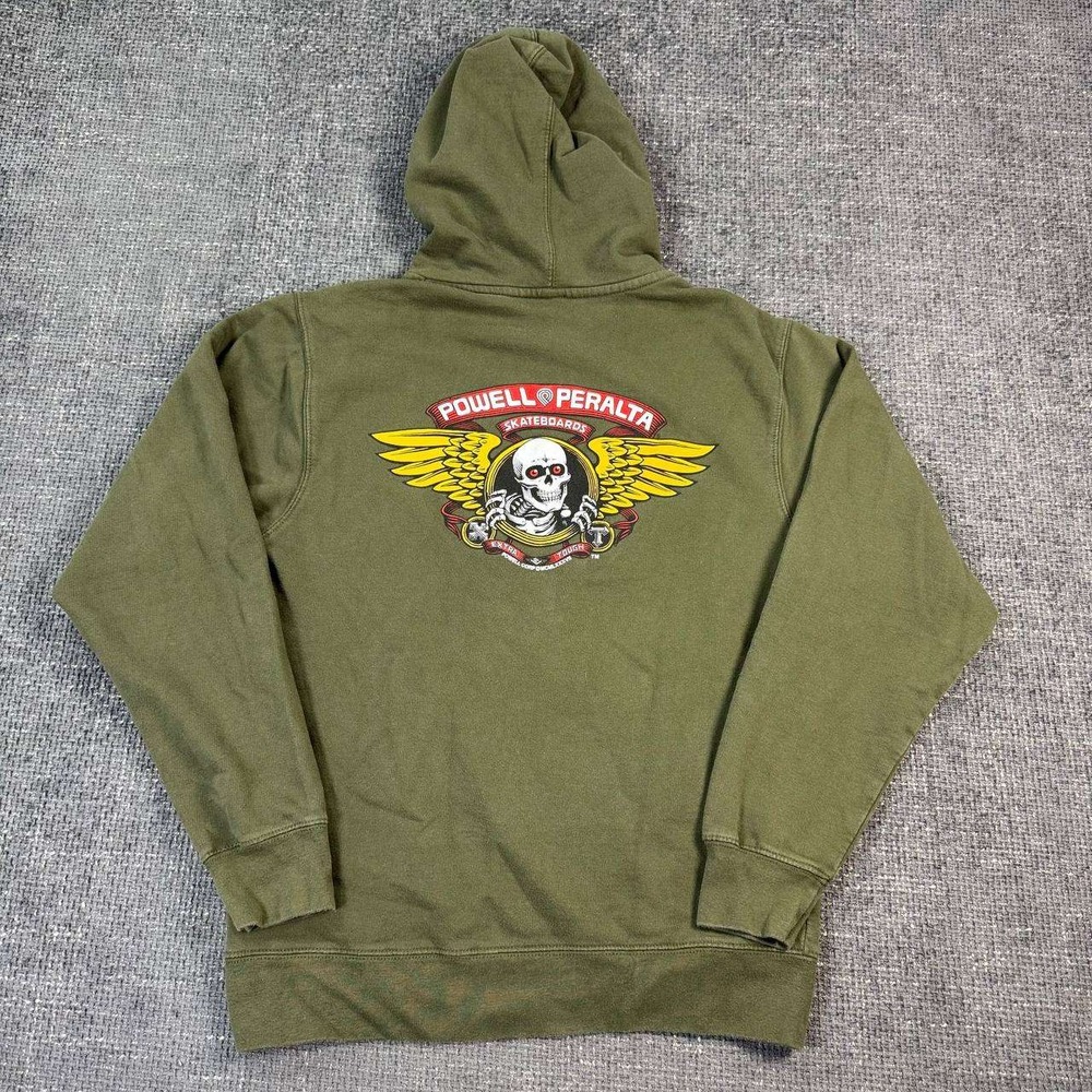 Powell Peralta Winged Ripper Hoodie Mens Small Olive Green Skate Graphic